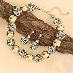 Белый Комплекты из круглых бусин и серег-гвоздиков из сплава, дерева и пластика ccb, золотые, белые, 440 мм