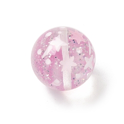 Pink Прозрачные смоляные эмалевые бусины, раунд с фейерверком, с блестка, розовые, 14.5x1 мм