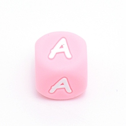 Letter A Silicone Alphabet Beads for Bracelet or Necklace Making, Letter Style, Pink Cube, Letter.A, 12x12x12mm, Hole: 3mm