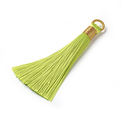 Зелено-Желтый Полиэстер кисточкой подвески, зеленый желтый, 80~83x7~8 мм, отверстие : 5~7 мм