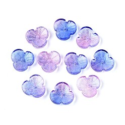 Розовато-лиловый Расписные прозрачные стеклянные шапочки для запекания, цветок, с блеском порошок, розовато-лиловый, 11.5x12x3.5~4 мм, отверстие : 1.2 мм, Около 1750 шт / 1000 г