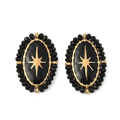 Черный 304 нержавеющей стальной эмали подвески, со стеклом, овал со звездой, реальный 18 k позолоченный, вакуумное покрытие pvd, чёрные, 26x17x3 мм