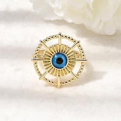 Настоящее золото 18K Латунные кольца-манжеты из смолы для женщин, круглые с сглаза, стойки покрытие, долговечный, без свинца и без кадмия, реальный 18 k позолоченный, 22.5x23 мм, внутренний диаметр: 17 мм