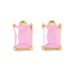 Pink Латунные подвески из измельченного льда с кубическим цирконием, прямоугольник амулеты, без никеля , реальный 18 k позолоченный, розовые, 9.5x6x3.5 мм, отверстие : 1.2 мм