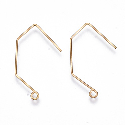 Real 18K Gold Plated Brass Earring Hooks, with Horizontal Loop, Nickel Free, Real 18K Gold Plated, 32mm, Hole: 1.6mm, 18 Gauge, Pin: 1mm