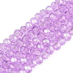 Lilas Chapelet de perles en verre baking paint, perle plaquée lustre, facette, rondelle, lilas, 4x3.5mm, Trou: 1mm, Environ 105~110 pcs/chapelet, 38~39 cm