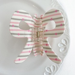 Stripe Заколка для волос с акриловым когтем в виде банта для женщин, полоса, 130x80x90 мм