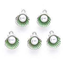 Светло-зеленый Сплав эмали прелести, с пластиковым буртиком, без кадмия и без свинца, платина, оболочка, светло-зеленый, 14.5x11.5x7 мм, отверстие : 1.2 мм