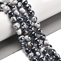 Желтая Старая Ткань  Гальванические нити из натурального огненного агата с кракле, круглые бусины, окрашенная и подогревом, граненый (128 граней), старое кружево, 10 мм, отверстие : 1.4 мм, около 38 шт / нитка, 14.96 дюйм (38 см)