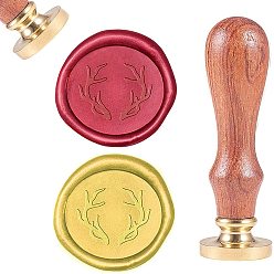 Golden DIY Scrapbook, Brass Wax Seal Stamp and Wood Handle Sets, Antler, Golden, 8.9x2.5cm, Stamps: 25x14.5mm