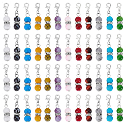 (52) Непрозрачная лаванда 48 шт. 12 стили железные и круглые стеклянные подвесные украшения, Сплав с застежками когтя омара, разноцветные, 35 мм, 4 шт / стиль