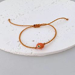 Темно-Оранжевый Плетеные браслеты из хлопкового шнура, Браслеты из латуни с эмалированными бусинами, плетеные из бусин, для женщин и мужчин., числовой шар, темно-оранжевый, 7.87 дюйм (20 см)