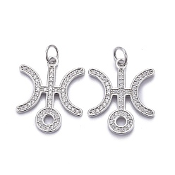 Real Platinum Plated Brass Micro Pave Cubic Zirconia Pendants, Long-Lasting Plated, with Jump Rings, Real Platinum Plated, 20x17x1.5mm