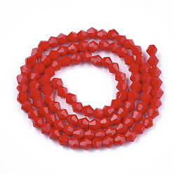 Red Opaque Solid Color Glass Beads Strands, Imitation Jade, Faceted, Bicone, Red, 4.5x4mm, Hole: 1mm, about 92~96pcs/strand, 13.78~14.37 inch