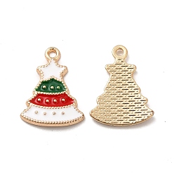 White Alloy Enamel Pendants, Christmas Tree Charm, Golden, White, 22.5x16.5x2mm, Hole: 1.6mm