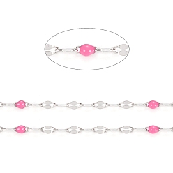 Ярко-Розовый Ручная работа 304 цепочки из нержавеющей стали, кабельные цепи, с эмалью и катушкой, пайки, Плоско-овальные, долговечный, ярко-розовый, 3x1.5x0.1~1 мм, около 32.8 футов (10 м) / рулон