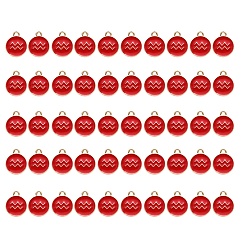 Aquarius Alloy Enamel Pendants, Flat Round with Constellation, Light Gold, Red, Aquarius, 15x12x2mm, Hole: 1.5mm, 50pcs/Box