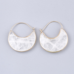 Хрусталь Серьги-кольца в форме полумесяца с кристаллами натурального кварца, с латунной фурнитурой , граненые, 44~51x36.5x4~6 мм , штифт: 1 мм