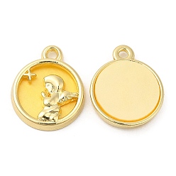 Light Gold Alloy Pendants, with Glass, Cadmium Free & Lead Free, Flat Round with Fairy Charms, Light Gold, 17x14x3mm, Hole: 1.4mm