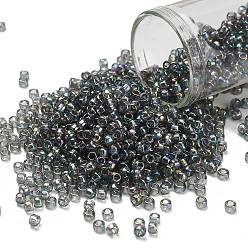 (176B) Dark Grey Black Diamond Transparent Rainbow Тохо 8/0 круглые бусины, японский бисер, (176 б) темно-серый черный ромб прозрачная радуга, 3 мм, отверстие : 1 мм, Около 1110 шт / 50 г