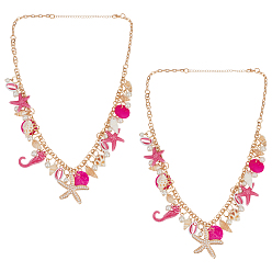 Ярко-Розовый 2Подвесные украшения из сплава шт., Украшения из натурального жемчуга из ракушек, акрила и АБС-пластика для женщин, подвески в виде раковин, морских звезд, плоских круглых фигурок и морских коньков, ярко-розовый, 18-7/8 дюйм (48 см)