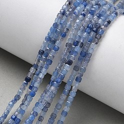 Синий Авантюрин Нити из бусин авантюрина синего цвета, окрашенных и подвергнутых термической обработке натуральными красителями., граненые, кубические, 2x2x2 мм, отверстие : 0.6 мм, около 182 шт / нитка, 15.16''~15.55'' (38.5~39.5 см)