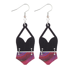 Черный Серьги-подвески из сплава с имитацией кожи, бикини, чёрные, 72x22 мм