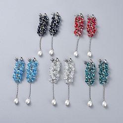 Gemischte Farbe Galvanisierte Glas facettierte Rondellperlen Ohrringe, mit Box-Ketten, Glasimitatperle und 304 Edelstahlzubehör, Gemischte Farbe, 89~90.5x15~16 mm, Stift: 0.7 mm