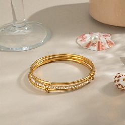 Золотой 304 Браслеты из нержавеющей стали с микропаве из кубического циркония, трехслойные, для женщин, золотые, внутренний диаметр: 2.36 дюйм (6 см)