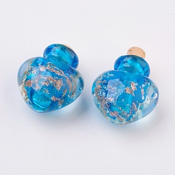 Темно-Голубой Подвески для бутылок с духовыми шкафами ручной работы, бутылка эфирного масла, с золотым песком, сердце, глубокое синее небо, 25~26.5 мм, отверстие: 5 мм, емкость бутылки: 0.5~1 мл (0.017~0.03 жидких унций)