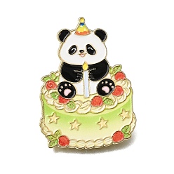 Green Yellow Printed Alloy Enamel Pins, Alloy Lapel Pin Backs for Backpack Clothes, Panda with Strawberry Birthday Cake, Golden, Green Yellow, 35x26mm
