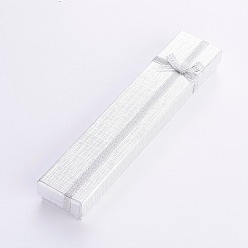 Silver Rectangle Cardboard Bracelet Boxes, with Sponge Inside and Satin Ribbon Bowknots, Silver, 20x4.1x2.4cm