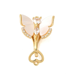 Настоящее золото 18K Латунные микропаве, прозрачные фианиты, раскладывающиеся застежки с ракушкой, без кадмия, без никеля и без свинца, бабочка, реальный 18 k позолоченный, 27 мм, отверстие : 1.2 мм