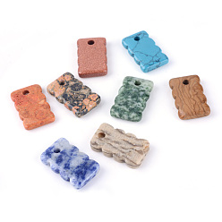 Mixed Stone Natural & Synthetic Gemstone Pendants, Rectangle, Dyed, 27~28x17x3~5mm, Hole: 3.5mm