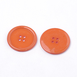 Coral 4-Hole Acrylic Buttons, Flat Round, Coral, 38x4mm, Hole: 3mm