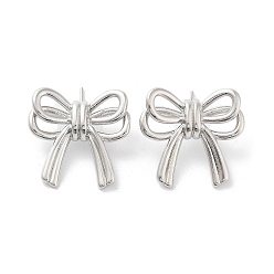 Platinum Rack Plating Brass Stud Earring, Cadmium Free & Lead Free, Long-Lasting Plated, Bowknot, Platinum, 21x22.5mm