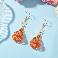 Коралловый Ангел-звезда ручной работы из стеклянных бусин и стеклянных подвесных сережек для женщин, 304 серьги нержавеющей стали, золотые, коралл, 60x21 мм