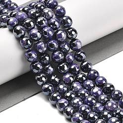Средний Фиолетовый Гальванические нити из натурального огненного агата с кракле, круглые бусины, окрашенная и подогревом, граненый (128 граней), средне фиолетовый, 10 мм, отверстие : 1.4 мм, около 38 шт / нитка, 14.96 дюйм (38 см)