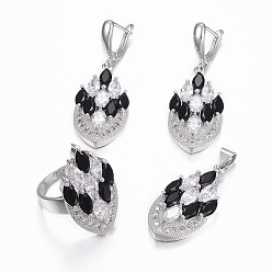 Разноцветный Латунные микро-плиты из кубического циркония, подвески и серьги обруча и кольца перста, маркиза / конский глаз, платина, красочный, размер 8 (18 мм), 38.5x17x5.5мм, отверстия: 5.5x4 mm, 49x17x5.5 mm, штифты : 1 мм