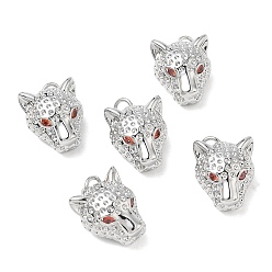 Platinum SHEGRACE Brass Cubic Zirconia Pendants, Leopard Charms, Cadmium Free & Lead Free & Nickel Free, Platinum, 17.5x12.5x9.5mm, Hole: 3.5mm