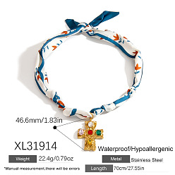 Cross 304 ожерелья-шарфы с подвесками из цветных стразов из нержавеющей стали, золотые, крестик, 27.56 дюйм (70 см), Кулон : 46.6 мм