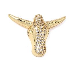 Clear Brass Micro Pave Cubic Zirconia Pendants, Cattle Charms, Rack Plating, Long-Lasting Plated, Cadmium Free & Lead Free, Real 18K Gold Plated, Clear, 20x28x8mm, Hole: 1.8mm