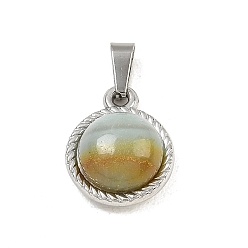 Flower Amazonite Подвески из натуральных цветов амазонита, полукруглые 304 подвески из нержавеющей стали с оправой, цвет нержавеющей стали, 16x13x7 мм, отверстие : 5x2.5 мм