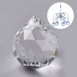 Clear Transparent K9 Glass Pendants, Crystal Ball Prism Hanging Pendants, for Ceiling Chandelier, Windows, Feng Shui, Teardrop, Clear, 24.5x21.5mm, Hole: 1.2mm