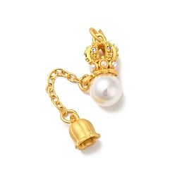 Matte Gold Color Crown Rack Plating Brass Dangle Pendants, with Plastic Beads and Chain, Long-Lasting Plated, Cadmium Free & Lead Free, Matte Gold Color, 43mm, Jump Ring: 6x1mm, Inner Diameter: 4mm
