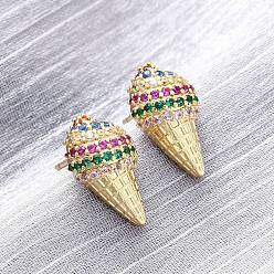 Настоящее золото 18K Латунные микро проложить серьги стержня кубического циркония, стойки покрытие, долговечный, без свинца и без кадмия, мороженое, реальный 18 k позолоченный, 15.5x9 мм