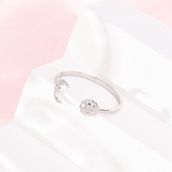 Stainless Steel Color 304 Stainless Steel Cuff Open Rings, Sun & Moon, Stainless Steel Color, 7mm, Inner Diameter: 19mm