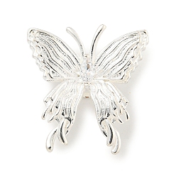 Серебро Латунные шарики циркония кубической, долговечный, без свинца и без кадмия, бабочка, серебряные, 23x21x7 мм, отверстие : 3 мм