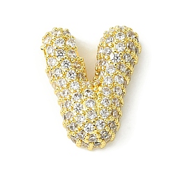 Letter V Подвески из латуни с покрытием из прозрачного кубического циркония, без кадмия и без свинца, долговечный, алфавит, настоящее 18k позолоченное покрытие, Буква V, 16.5x13.5x5 мм, отверстие : 3x1.8 мм