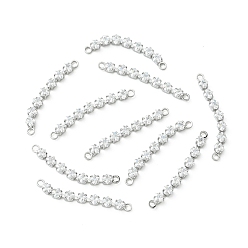 Real Platinum Plated SHEGRACE Brass Pave Clear Cubic Zirconia Connector Charms, Rhombus Links, Cadmium Free & Lead Free & Nickel Free, Real Platinum Plated, 24x2.5x2.5mm, Hole: 1.2mm